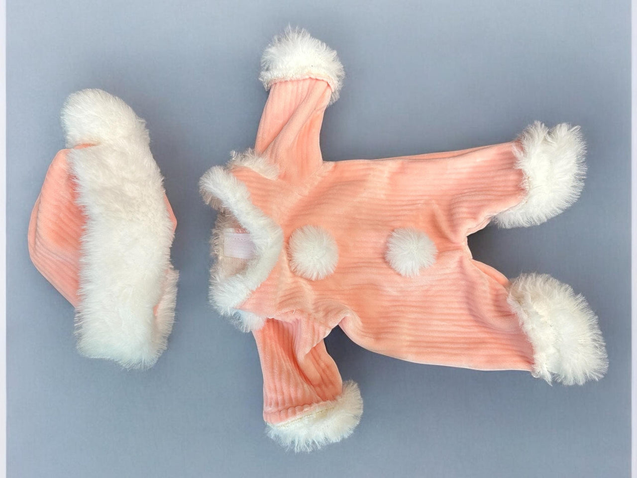 12 pink fluff ball out fit with santa style hat outfit plush fluffy doll clothes