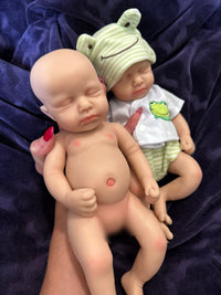 Thumbnail for Green Frog Outfit, Silicone Baby Doll Full Body Reborn Preemie 12" 2.6lbs Platinum Silicone Dolls Realistic Real Lifelike Weighted Babies Ecoflex Bathtub Baby