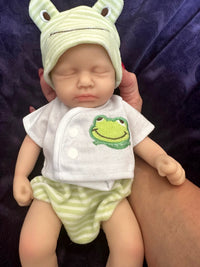 Thumbnail for Green Frog Outfit, Silicone Baby Doll Full Body Reborn Preemie 12" 2.6lbs Platinum Silicone Dolls Realistic Real Lifelike Weighted Babies Ecoflex Bathtub Baby