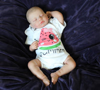 Thumbnail for Reborn doll in watermelon outfit that says summer. Lifelike Reborn Baby Doll 20” 2 to 8 Pounds Weighted Newborn Baby Girl/Boy Soft Heavy Baby Dolls For Children Child Friendly Gifts For Girls