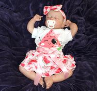 Thumbnail for Reborn doll in watermelon outfit that says summer. Lifelike Reborn Baby Doll 20” 2 to 8 Pounds Weighted Newborn Baby Girl/Boy Soft Heavy Baby Dolls For Children Child Friendly Gifts For Girls