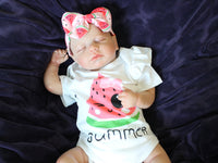 Thumbnail for Reborn doll in watermelon outfit that says summer. Lifelike Reborn Baby Doll 20” 2 to 8 Pounds Weighted Newborn Baby Girl/Boy Soft Heavy Baby Dolls For Children Child Friendly Gifts For Girls