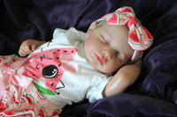 Thumbnail for Reborn doll in watermelon outfit that says summer. Lifelike Reborn Baby Doll 20” 2 to 8 Pounds Weighted Newborn Baby Girl/Boy Soft Heavy Baby Dolls For Children Child Friendly Gifts For Girls