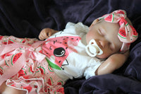 Thumbnail for Reborn doll in watermelon outfit that says summer. Lifelike Reborn Baby Doll 20” 2 to 8 Pounds Weighted Newborn Baby Girl/Boy Soft Heavy Baby Dolls For Children Child Friendly Gifts For Girls