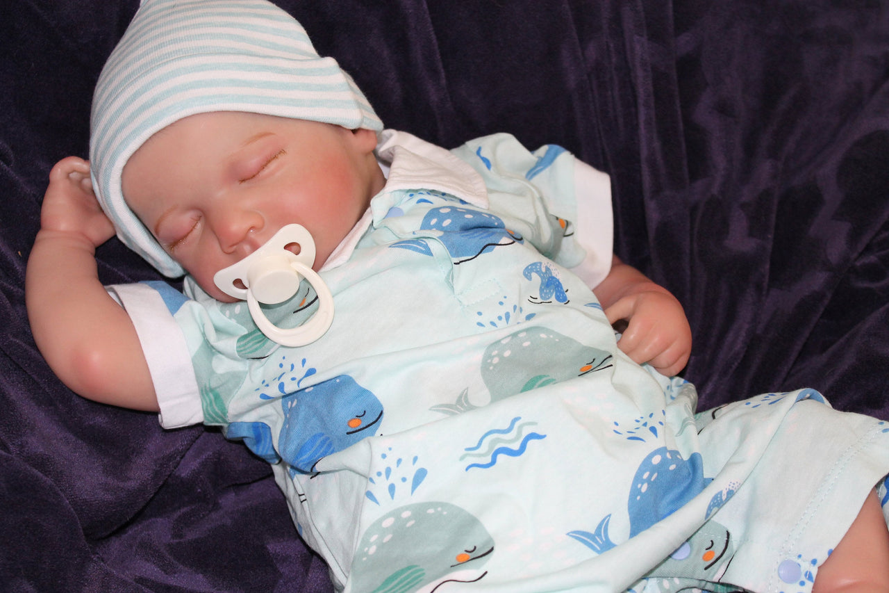 Blue Whales, Lifelike Reborn Baby Doll, Therapy doll, 20 inches 2 to 8 Pounds Weighted, Newborn Baby Boy, Soft Heavy Baby Dolls For Children Child Friendly Gifts For Girls, dementia therapy dolls