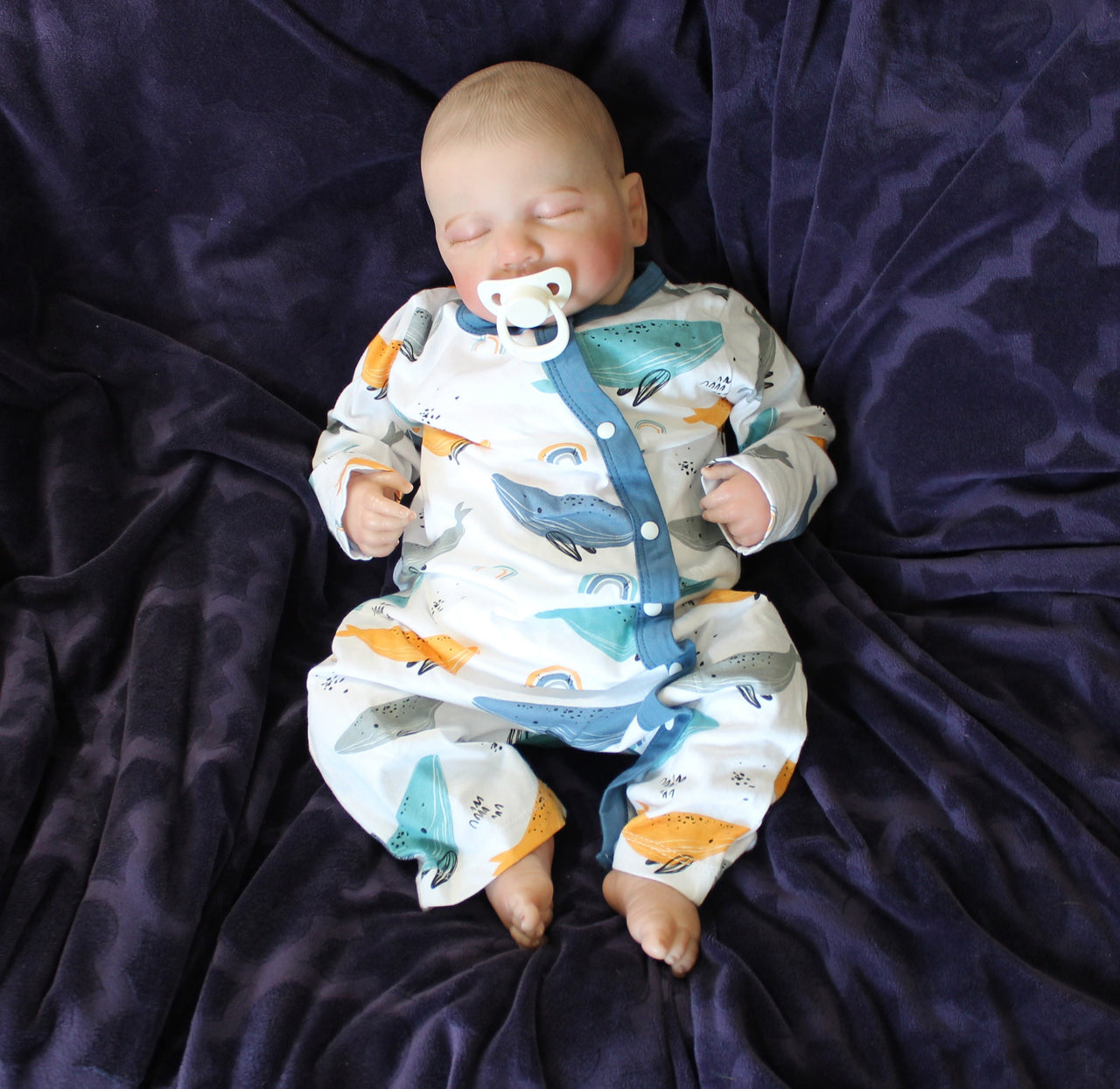 Whales yellow and blue outfit, Lifelike Reborn Baby Doll, Therapy doll, 20 inches 2 to 8 Pounds Weighted, Newborn Baby Boy, Soft Heavy Baby Dolls For Children Child Friendly Gifts For Girls, dementia therapy dolls