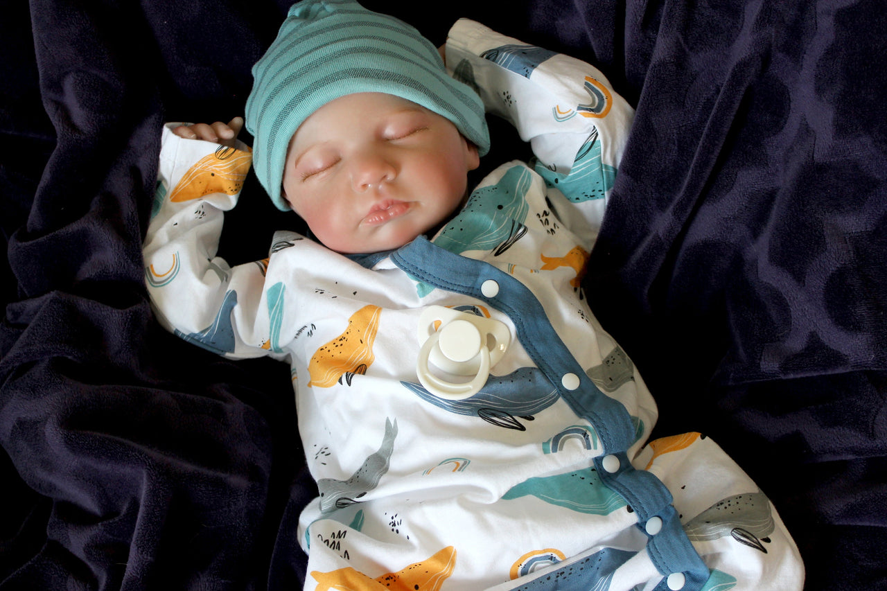 Whales yellow and blue outfit, Lifelike Reborn Baby Doll, Therapy doll, 20 inches 2 to 8 Pounds Weighted, Newborn Baby Boy, Soft Heavy Baby Dolls For Children Child Friendly Gifts For Girls, dementia therapy dolls