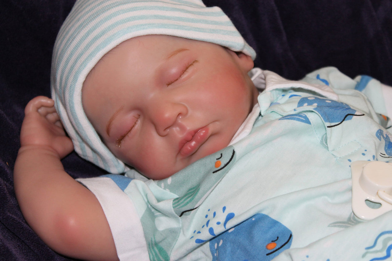 Blue Whales, Lifelike Reborn Baby Doll, Therapy doll, 20 inches 2 to 8 Pounds Weighted, Newborn Baby Boy, Soft Heavy Baby Dolls For Children Child Friendly Gifts For Girls, dementia therapy dolls