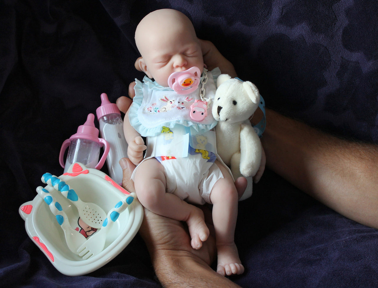 12 inches Full Silicone Baby Doll Body Reborn Preemie 2.6lbs Platinum Silicone Dolls Realistic Real Lifelike Weighted Babies Ecoflex Bathtub Kids boy or girl