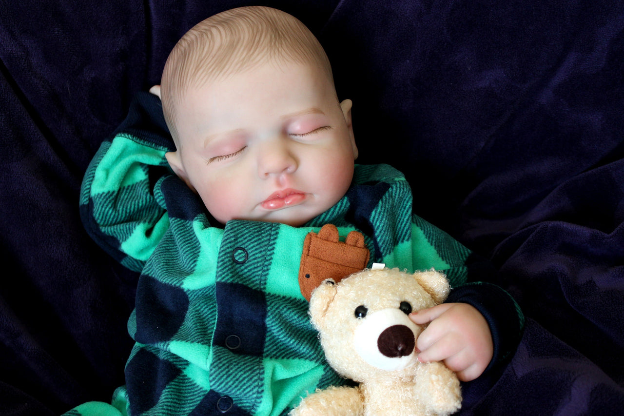 20&quot; Reborn Therapy Baby Doll - Lifelike Weighted Newborn Plaid Christmas Outfit, Child-Friendly, Ideal for Realistic Play, Unique Xmas Gift Copy