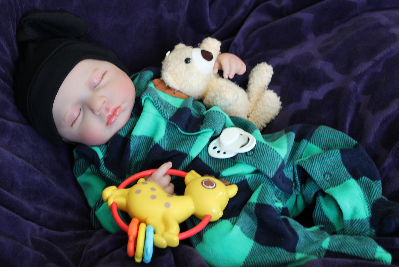 20&quot; Reborn Therapy Baby Doll - Lifelike Weighted Newborn Plaid Christmas Outfit, Child-Friendly, Ideal for Realistic Play, Unique Xmas Gift Copy