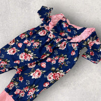 Thumbnail for Newborn Baby Doll Clothes Ruffles Pink and Navy Blue Flowers Outfit Bodysuit Romper Pajamas One Piece Infant 0-3 Months Winter Long Sleeve