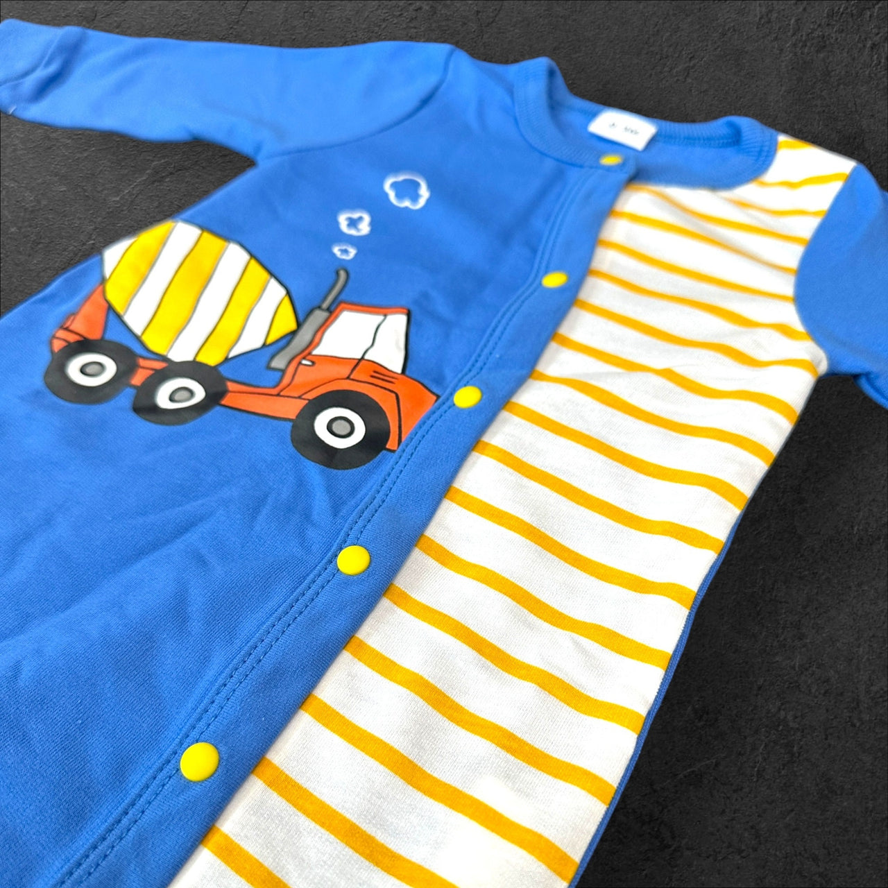 Boys Construction Blue and Yellow Baby Romper Newborn Baby Doll 20&quot; Baby Clothes Bodysuit Pajamas One Piece Infant 0-3 Months PJ Infant NEW