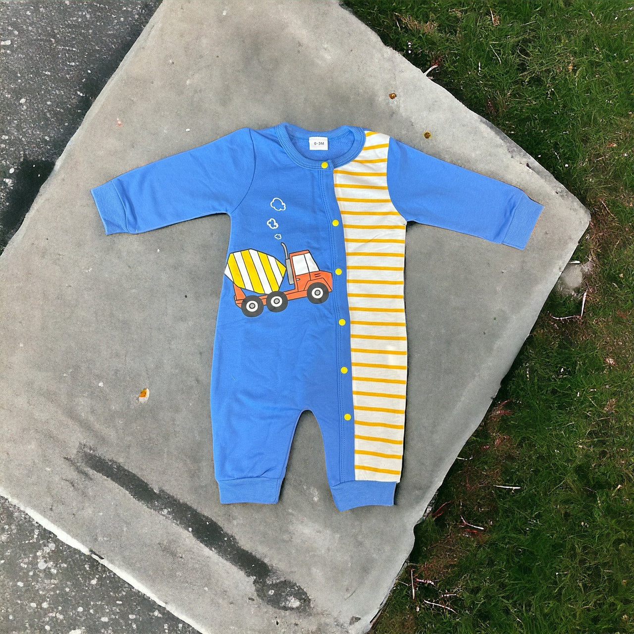 Boys Construction Blue and Yellow Baby Romper Newborn Baby Doll 20&quot; Baby Clothes Bodysuit Pajamas One Piece Infant 0-3 Months PJ Infant NEW