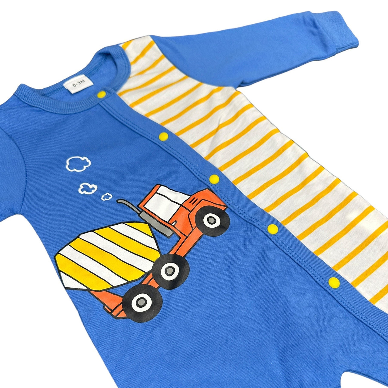 Boys Construction Blue and Yellow Baby Romper Newborn Baby Doll 20&quot; Baby Clothes Bodysuit Pajamas One Piece Infant 0-3 Months PJ Infant NEW