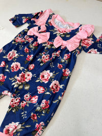 Thumbnail for Newborn Baby Doll Clothes Ruffles Pink and Navy Blue Flowers Outfit Bodysuit Romper Pajamas One Piece Infant 0-3 Months Winter Long Sleeve