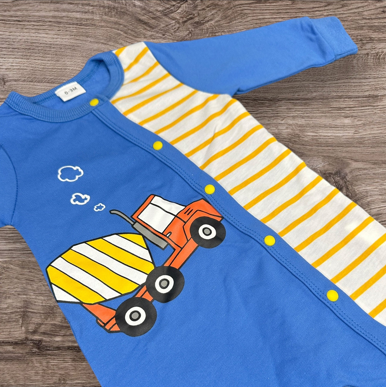 Boys Construction Blue and Yellow Baby Romper Newborn Baby Doll 20&quot; Baby Clothes Bodysuit Pajamas One Piece Infant 0-3 Months PJ Infant NEW