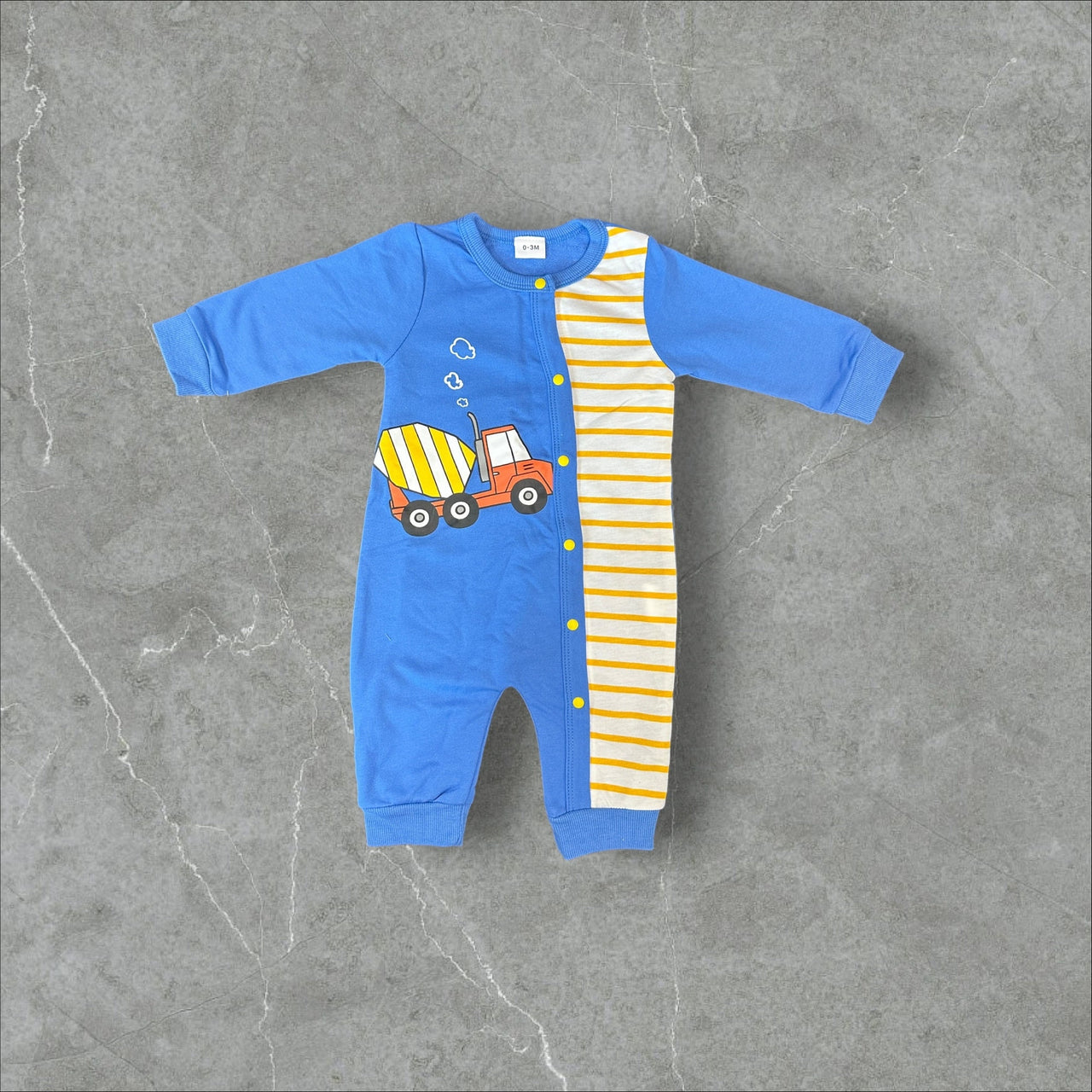 Boys Construction Blue and Yellow Baby Romper Newborn Baby Doll 20&quot; Baby Clothes Bodysuit Pajamas One Piece Infant 0-3 Months PJ Infant NEW