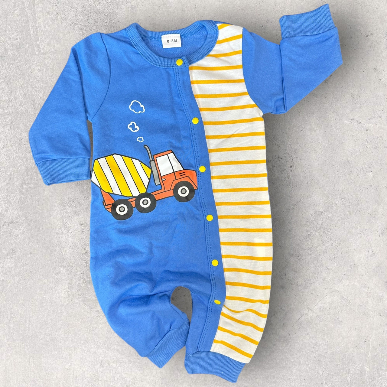 Boys Construction Blue and Yellow Baby Romper Newborn Baby Doll 20&quot; Baby Clothes Bodysuit Pajamas One Piece Infant 0-3 Months PJ Infant NEW