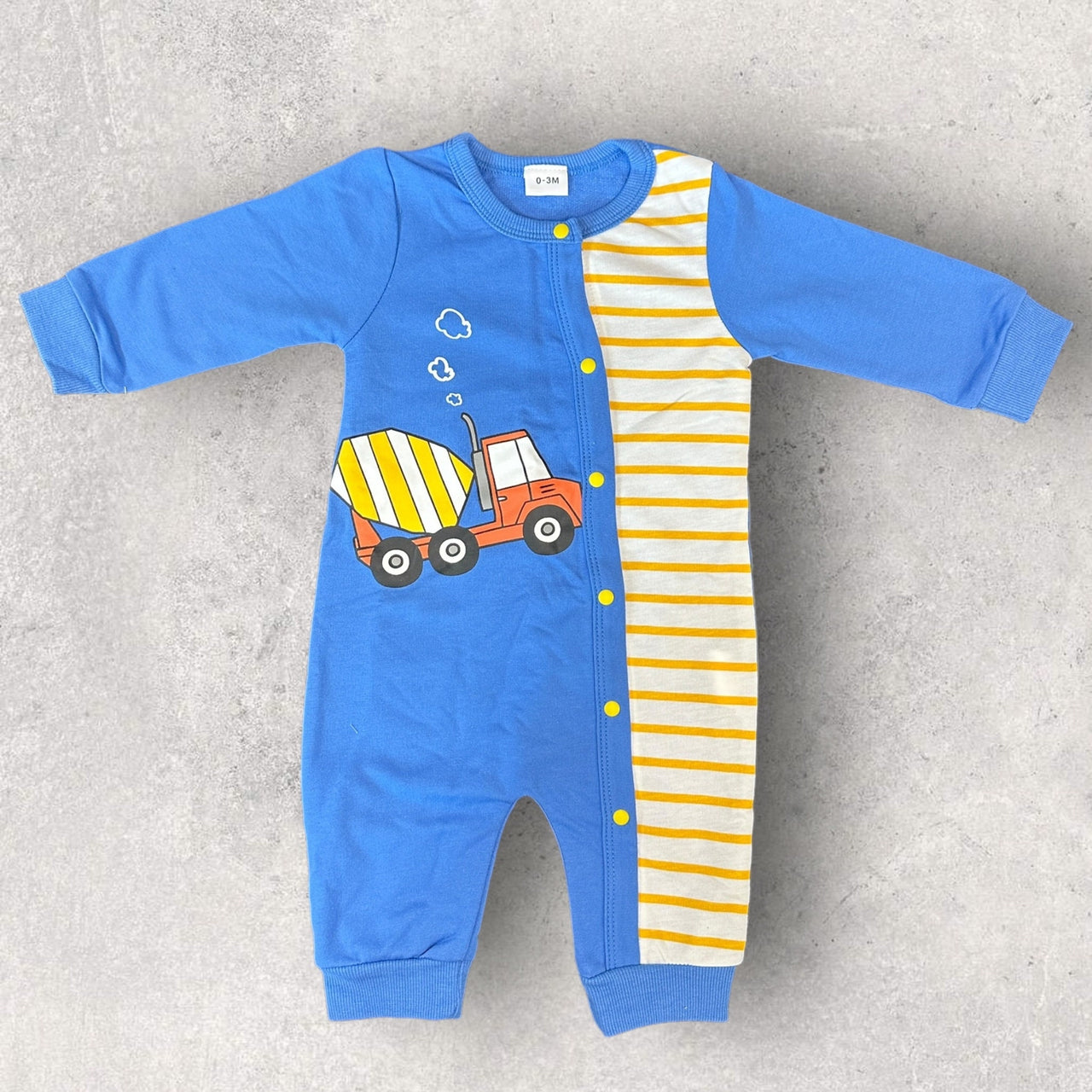 Boys Construction Blue and Yellow Baby Romper Newborn Baby Doll 20&quot; Baby Clothes Bodysuit Pajamas One Piece Infant 0-3 Months PJ Infant NEW