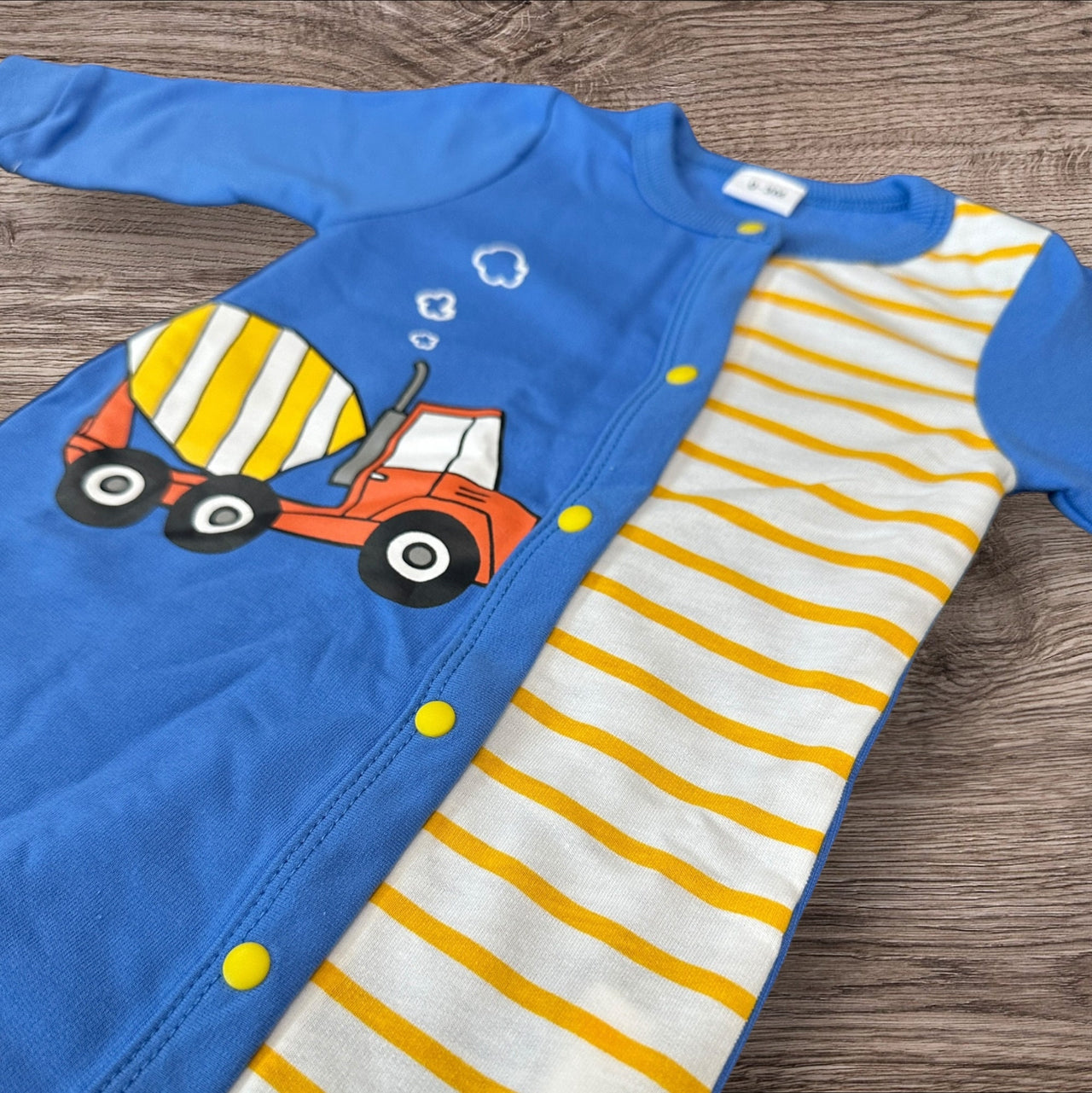 Boys Construction Blue and Yellow Baby Romper Newborn Baby Doll 20&quot; Baby Clothes Bodysuit Pajamas One Piece Infant 0-3 Months PJ Infant NEW