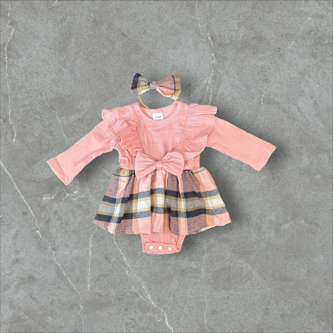 Pink Bow With Headband Plaid Baby Romper Newborn Baby Doll 20" Baby Clothes Bodysuit Pajamas One Piece Infant 0-3 Months Dress Infant NEW