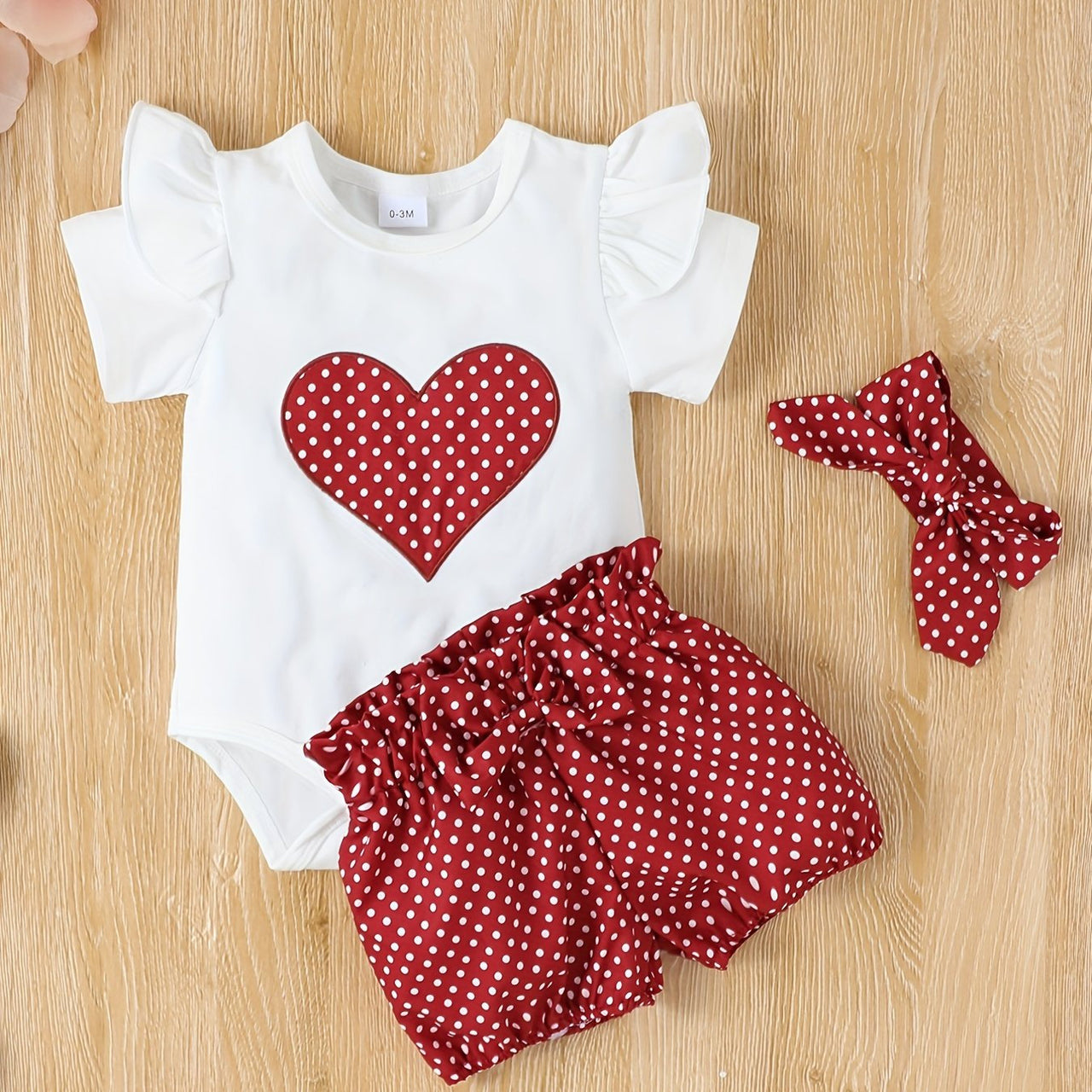 Newborn Baby Doll 20 inch Baby Clothes Red With White Polka Dots Bodysuit Romper Pajamas One Piece Infant 0-3 Months With Headband Cute Set