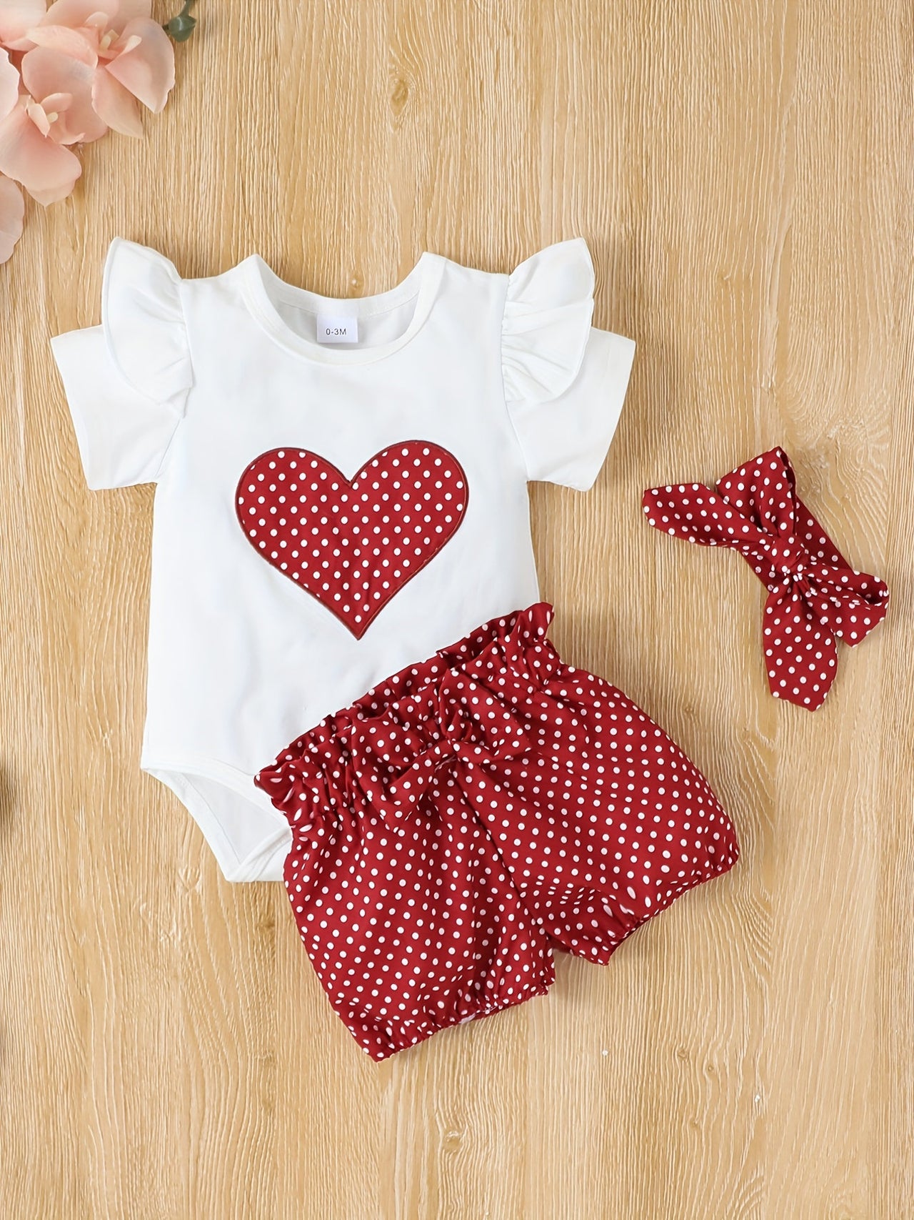 Newborn Baby Doll 20 inch Baby Clothes Red With White Polka Dots Bodysuit Romper Pajamas One Piece Infant 0-3 Months With Headband Cute Set