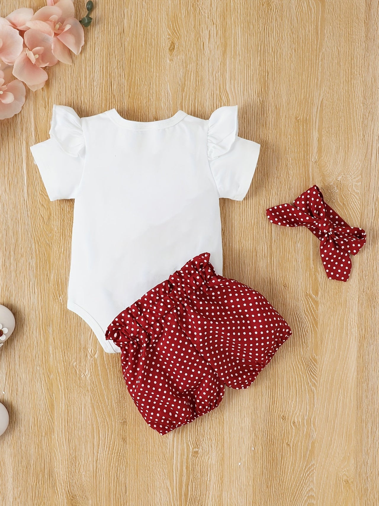 Newborn Baby Doll 20 inch Baby Clothes Red With White Polka Dots Bodysuit Romper Pajamas One Piece Infant 0-3 Months With Headband Cute Set