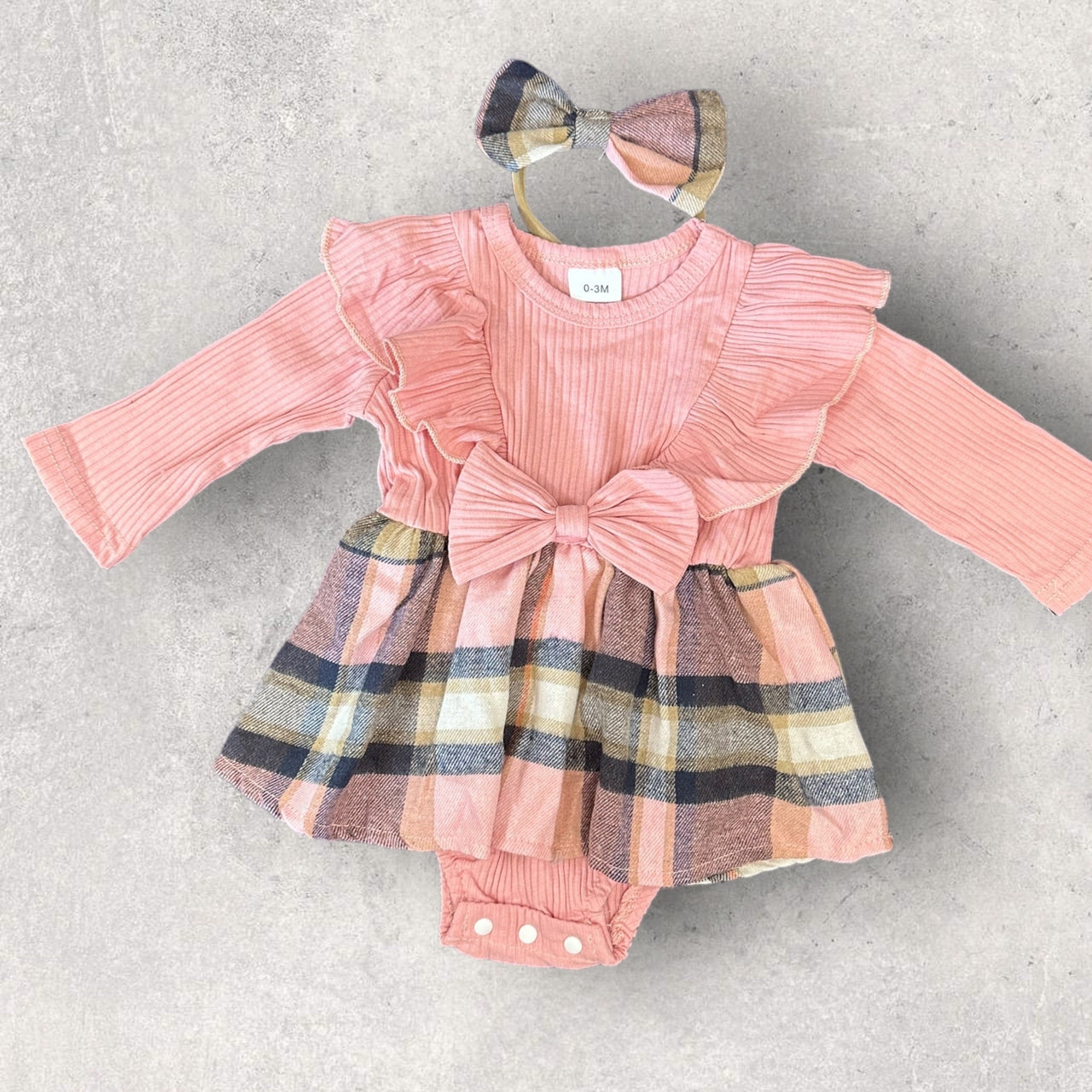 Pink Bow With Headband Plaid Baby Romper Newborn Baby Doll 20" Baby Clothes Bodysuit Pajamas One Piece Infant 0-3 Months Dress Infant NEW