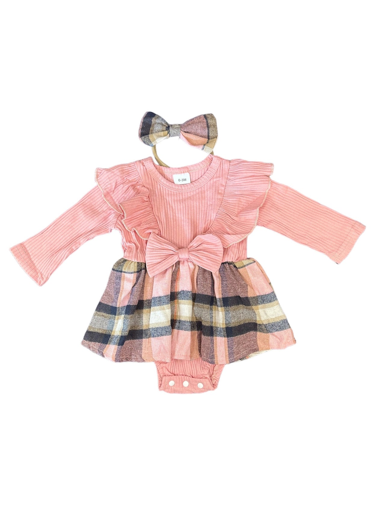 Pink Bow With Headband Plaid Baby Romper Newborn Baby Doll 20" Baby Clothes Bodysuit Pajamas One Piece Infant 0-3 Months Dress Infant NEW