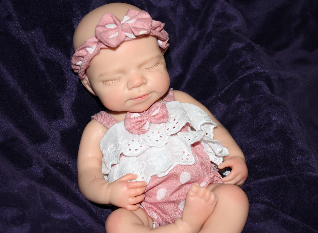 pink polka dot 13 inch doll clothes, Silicone Baby Doll Full Body Reborn Preemie 13 inch 2.3lbs Platinum Silicone Dolls Realistic Real Lifelike Weighted Babies Ecoflex Bathtub Baby