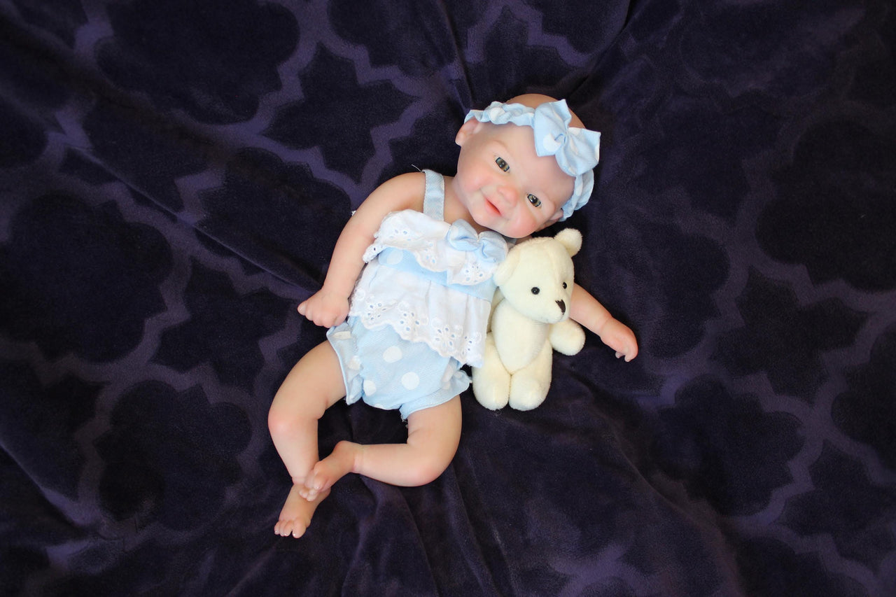 blue polka dot 13 inch doll clothes, Silicone Baby Doll Full Body Reborn Preemie 13 inch 2 lbs Platinum Silicone Dolls Realistic Real Lifelike Weighted Babies Ecoflex Bathtub Baby