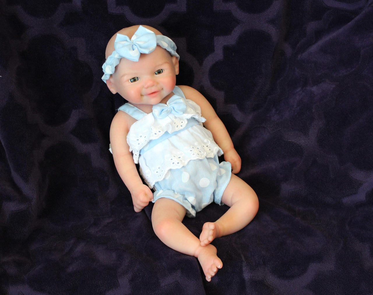 blue polka dot 13 inch doll clothes, Silicone Baby Doll Full Body Reborn Preemie 13 inch 2 lbs Platinum Silicone Dolls Realistic Real Lifelike Weighted Babies Ecoflex Bathtub Baby