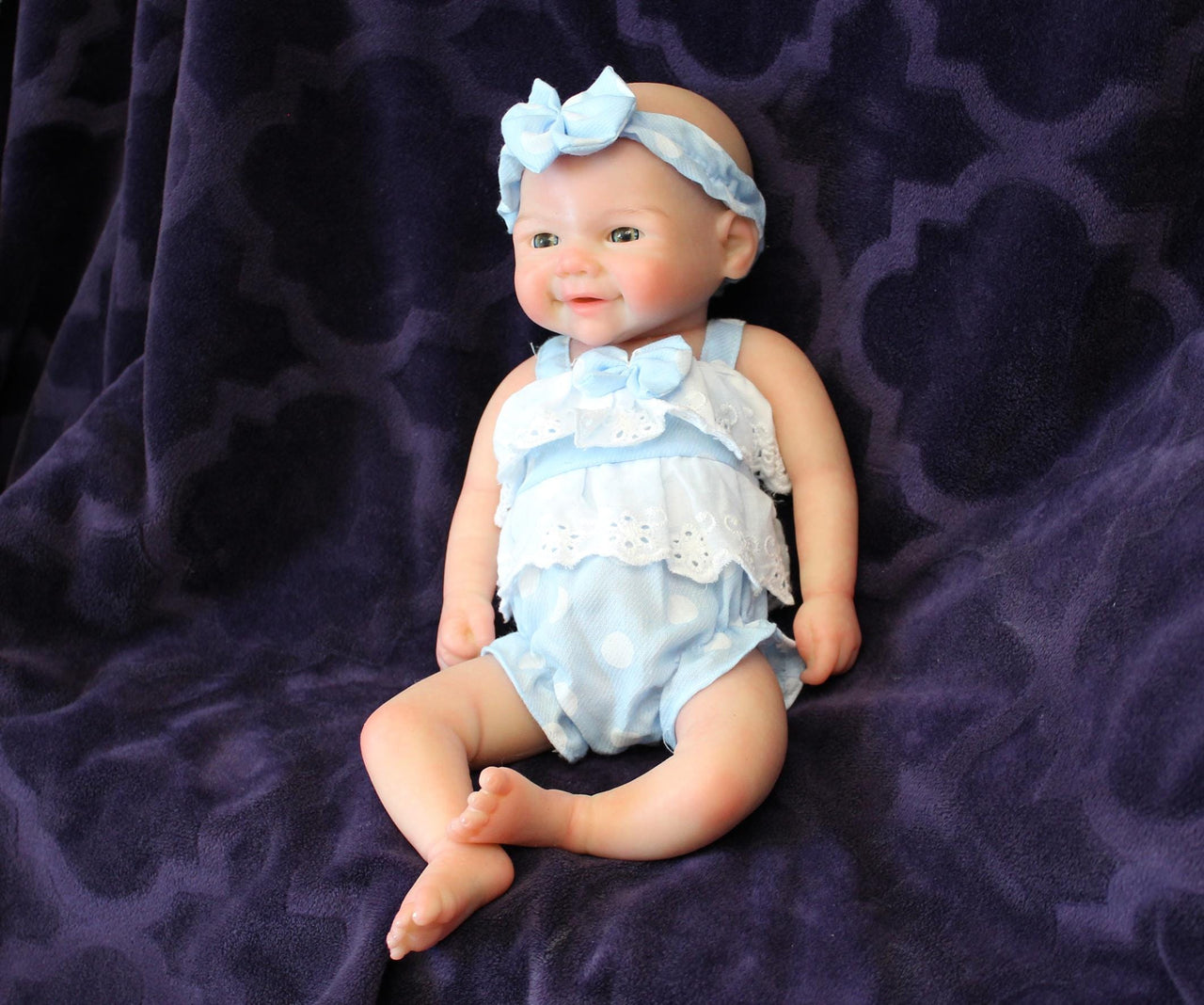 blue polka dot 13 inch doll clothes, Silicone Baby Doll Full Body Reborn Preemie 13 inch 2 lbs Platinum Silicone Dolls Realistic Real Lifelike Weighted Babies Ecoflex Bathtub Baby