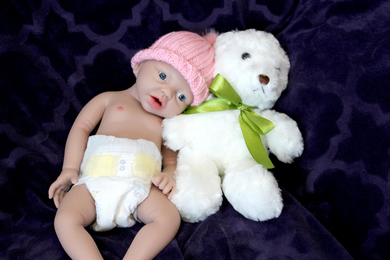 Realistic Full Body Silicone Baby Doll Reborn Preemie 14&quot; 3.4 lbs Platinum Silicone Dolls Lifelike Real Weighted Babies Ecoflex Bathtub Baby