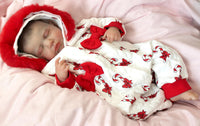 Thumbnail for reborn doll in a red and white candy cane outfit with a furry red hood