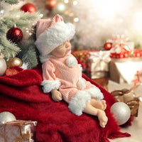 Thumbnail for 12 pink fluff ball out fit with santa style hat outfit plush fluffy doll clothes