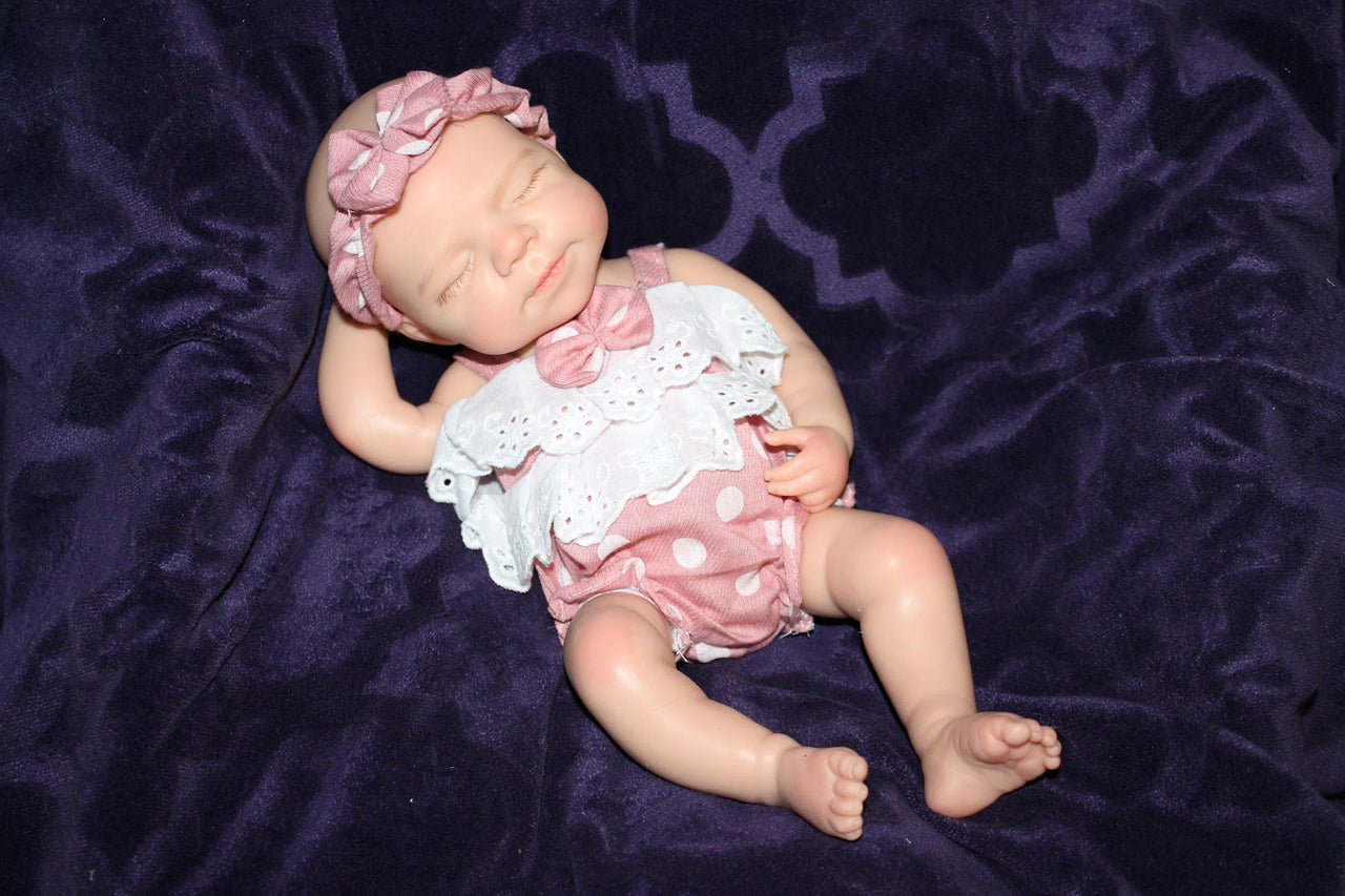 pink polka dot 13 inch doll clothes, Silicone Baby Doll Full Body Reborn Preemie 13 inch 2.3lbs Platinum Silicone Dolls Realistic Real Lifelike Weighted Babies Ecoflex Bathtub Baby