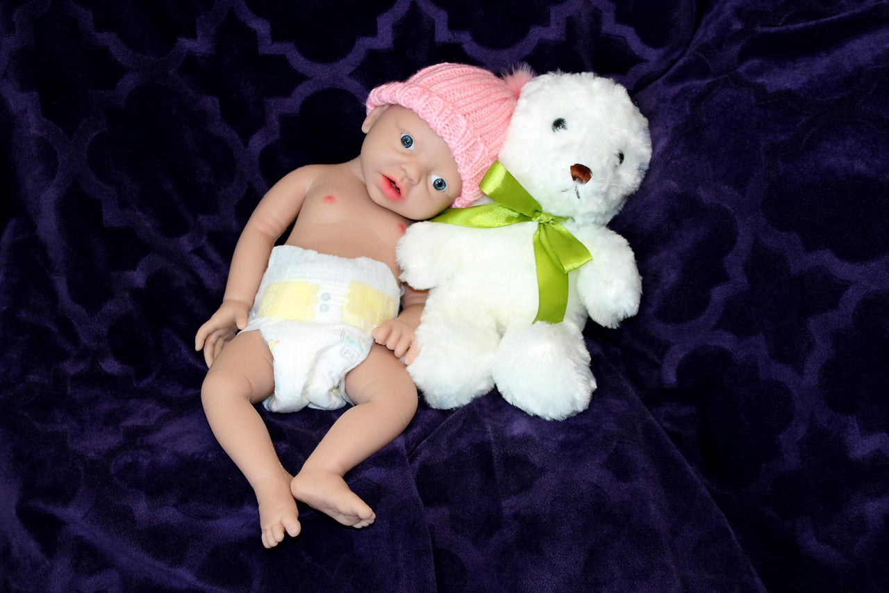 Realistic Full Body Silicone Baby Doll Reborn Preemie 14" 3.4 lbs Platinum Silicone Dolls Lifelike Real Weighted Babies Ecoflex Bathtub Baby