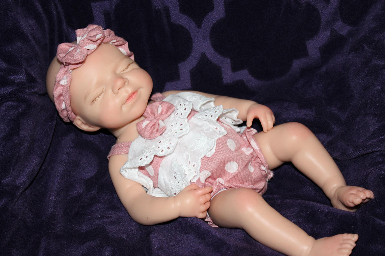 pink polka dot 13 inch doll clothes, Silicone Baby Doll Full Body Reborn Preemie 13 inch 2.3lbs Platinum Silicone Dolls Realistic Real Lifelike Weighted Babies Ecoflex Bathtub Baby