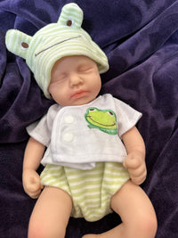 Thumbnail for Green Frog Outfit, Silicone Baby Doll Full Body Reborn Preemie 12" 2.6lbs Platinum Silicone Dolls Realistic Real Lifelike Weighted Babies Ecoflex Bathtub Baby