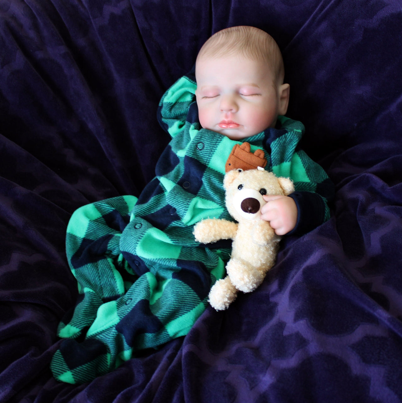 20" Reborn Therapy Baby Doll - Lifelike Weighted Newborn Plaid Christmas Outfit, Child-Friendly, Ideal for Realistic Play, Unique Xmas Gift